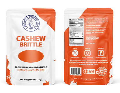 Cashew Brittle made with Premium Cashews.  Handmade by Granny's Confections