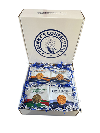 Corporate Gifting four brittle combo peanut brittle cashew brittle pecan brittle jalapeno brittle