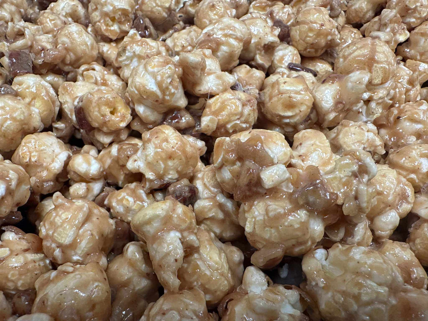 Caramel Popcorn Pecan Popcorn Fusion Combining Air Popped Popcorn and Granny's Confections Famous Handmade Pecan Brittle