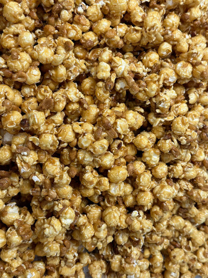 Caramel Popcorn Peanut Popcorn Fusion Combining Air Popped Popcorn and Granny's Confections Famous Handmade Peanut Brittle