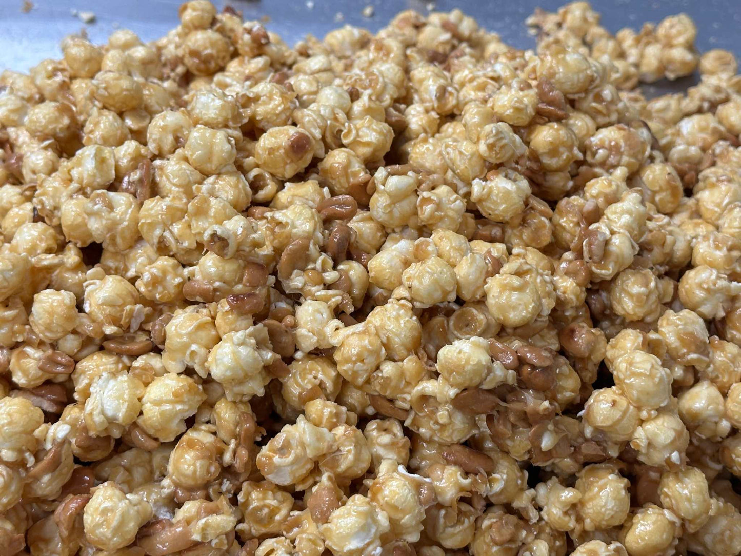 Caramel Popcorn Cashew Popcorn Fusion Combining Air Popped Popcorn and Granny's Confections Famous Handmade Cashew Brittle