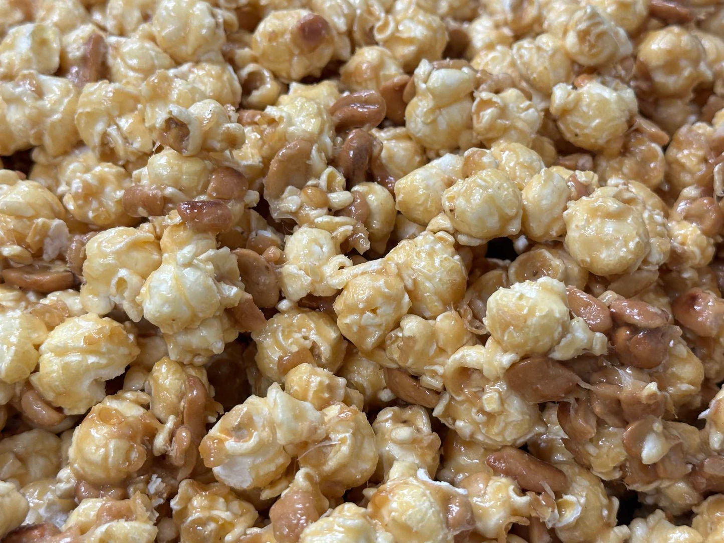 Caramel Popcorn Cashew Popcorn Fusion Combining Air Popped Popcorn and Granny's Confections Famous Handmade Cashew Brittle