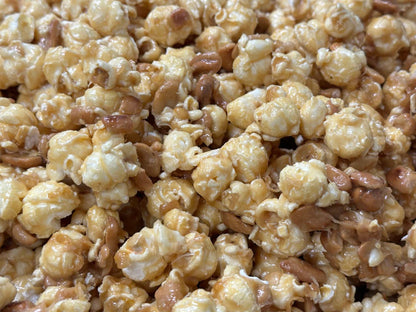 Caramel Popcorn Cashew Popcorn Fusion Combining Air Popped Popcorn and Granny's Confections Famous Handmade Cashew Brittle