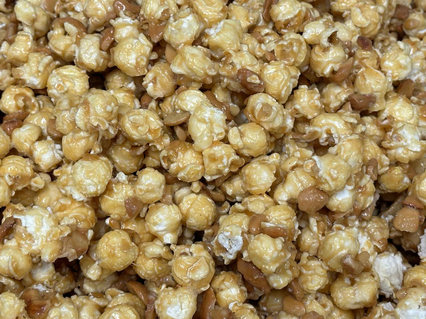 Caramel Popcorn Cashew Popcorn Fusion Combining Air Popped Popcorn and Granny's Confections Famous Handmade Cashew Brittle