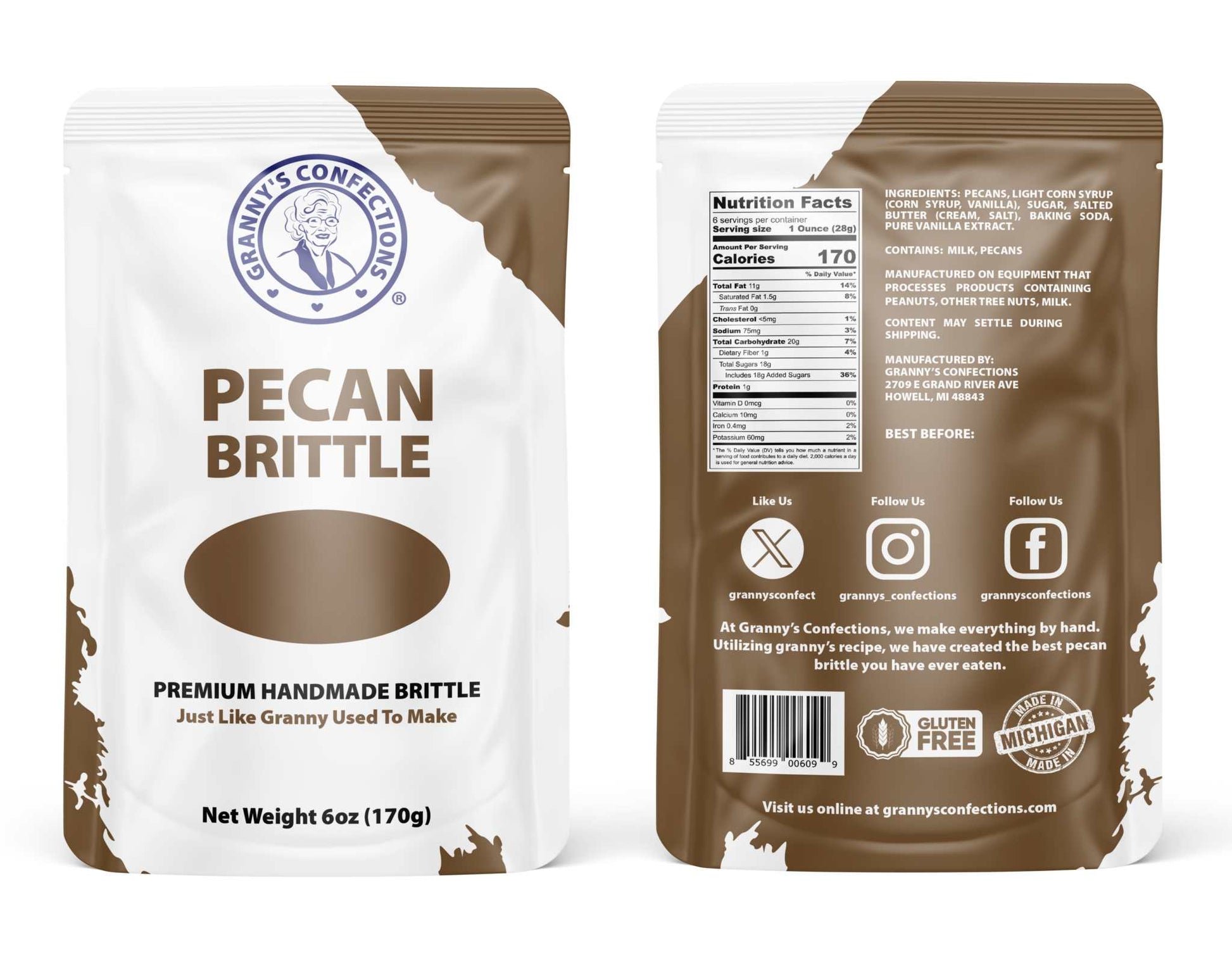 Pecan Brittle made with Premium Pecans.  Handmade by Granny's Confections