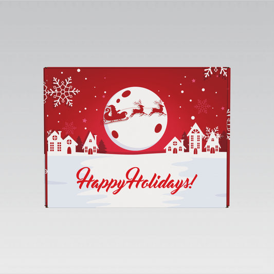 12x9 Red Happy Holidays Box with Red & White Shredded Paper