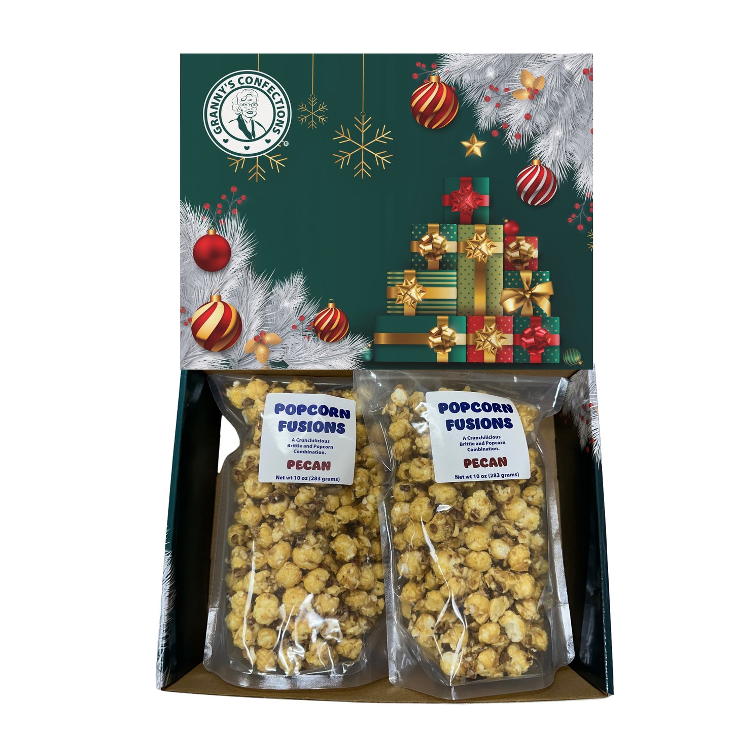 Christmas Holiday Gift Box Caramel Popcorn Peanut Popcorn Cashew Popcorn Pecan Popcorn Granny's Confections